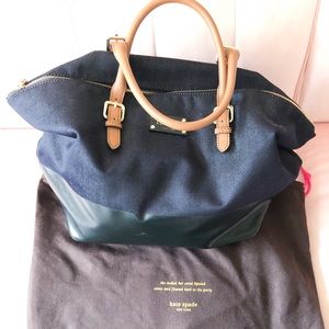 Kate Spade Indigo Dixon Place Blaine Satchel Denim Leather RARE Style Bag Purse